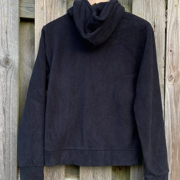 Black Fitted Fleece Moto Jacket with Hood Size Large Soft Biker Jacket - Picture 8 of 8